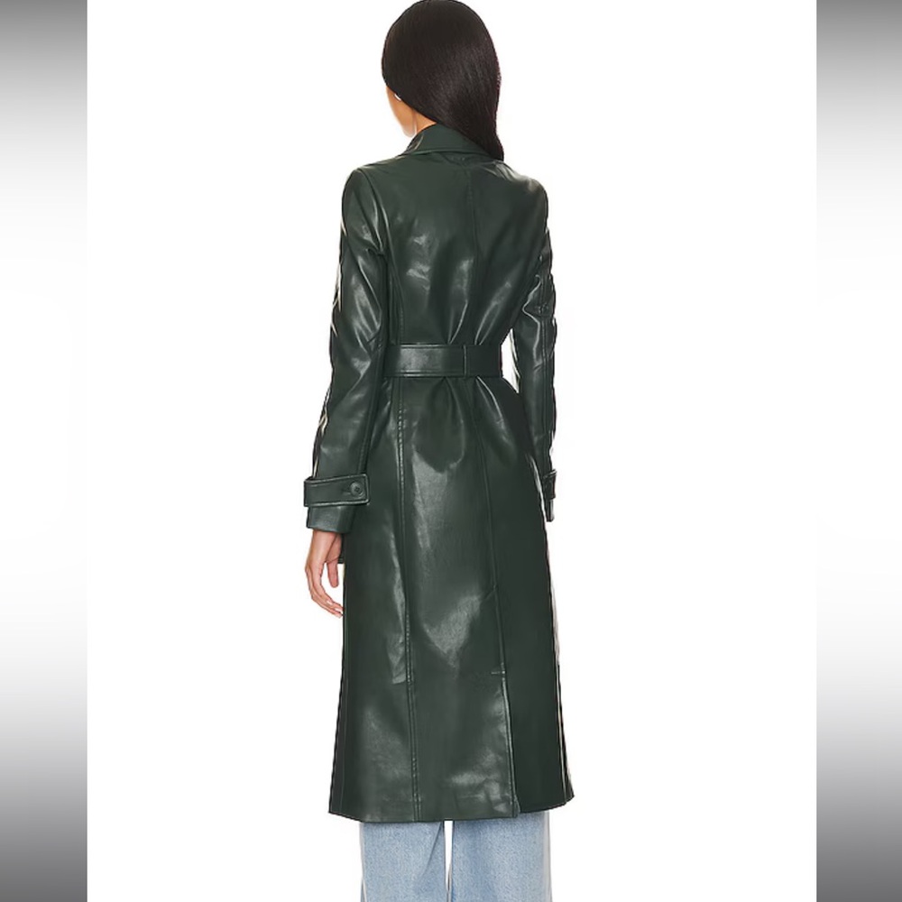 NWT Bardot Faux Leather Trench Coat in Evergreen - Picture 4 of 7
